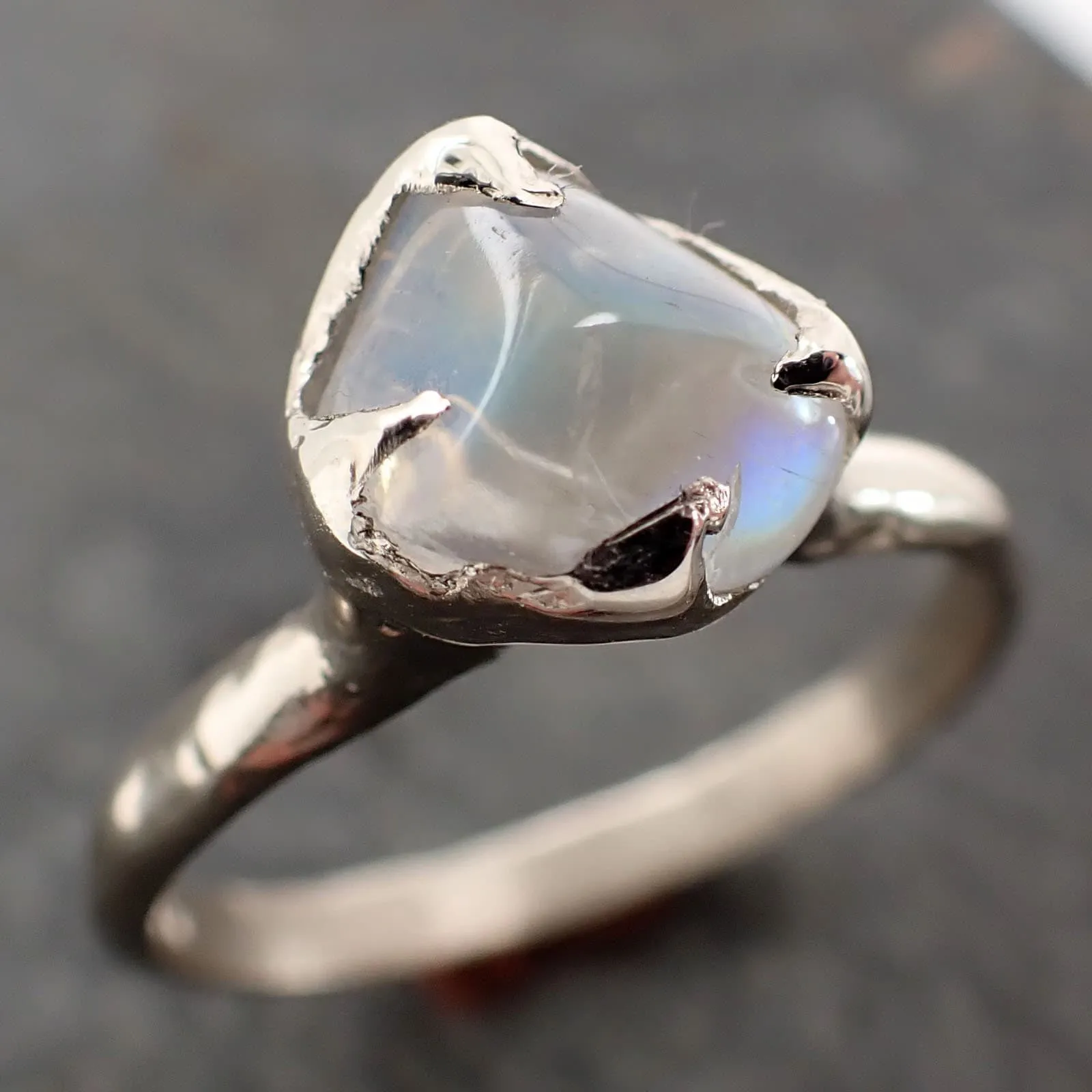 tumbled Moonstone White Gold Ring Gemstone Solitaire recycled 14k statement cocktail statement 2965