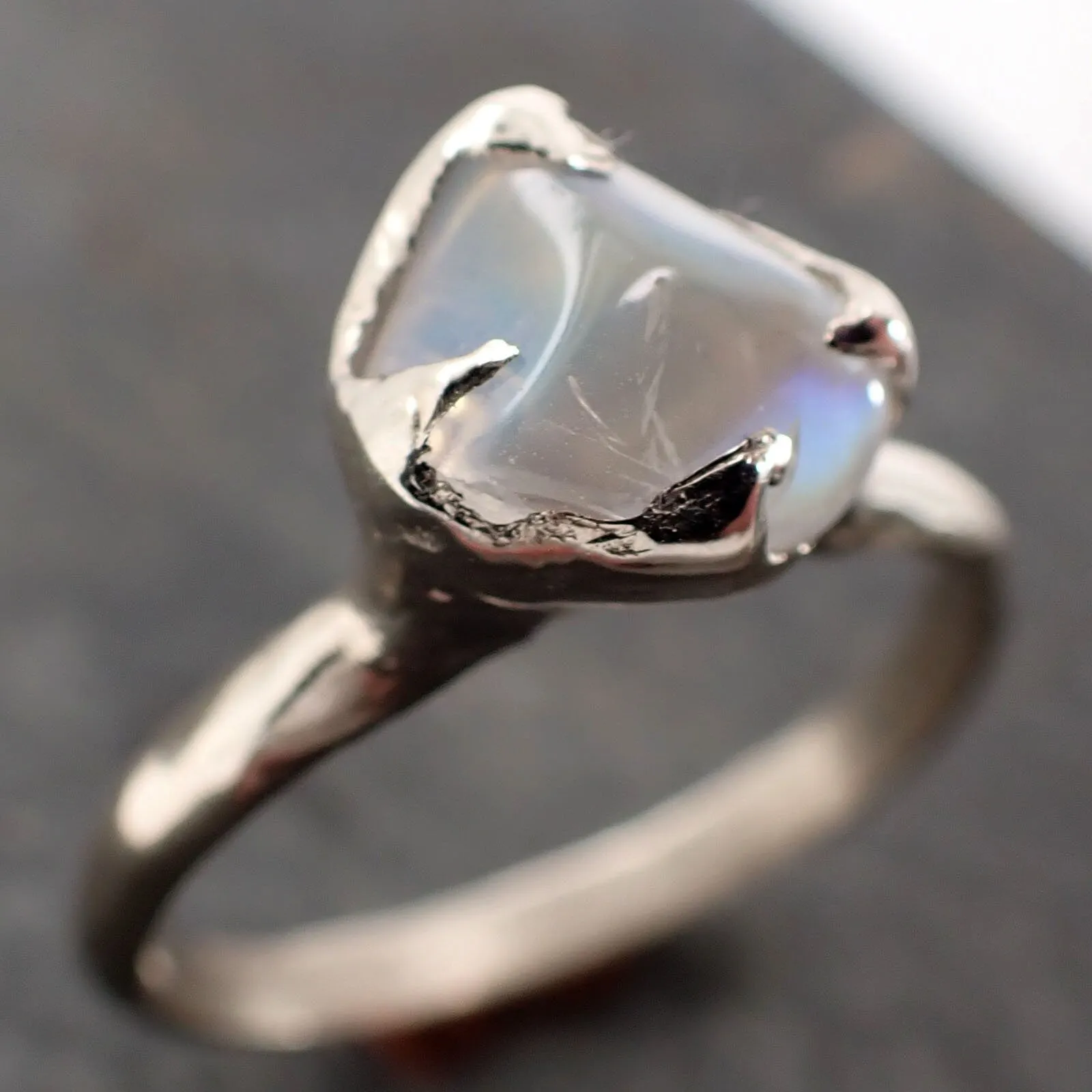 tumbled Moonstone White Gold Ring Gemstone Solitaire recycled 14k statement cocktail statement 2965