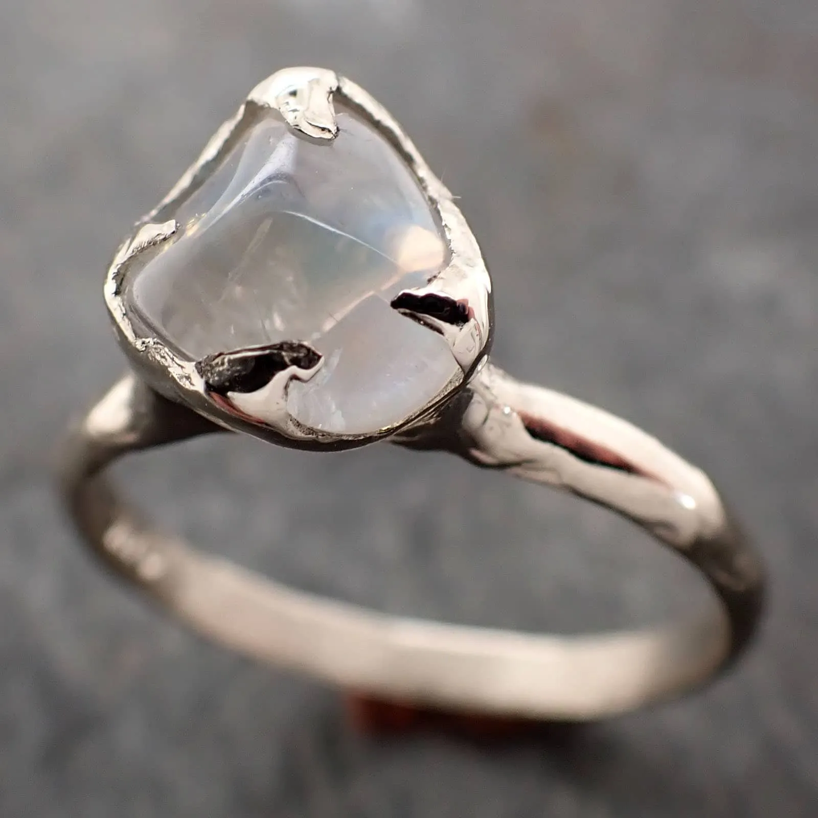 tumbled Moonstone White Gold Ring Gemstone Solitaire recycled 14k statement cocktail statement 2965