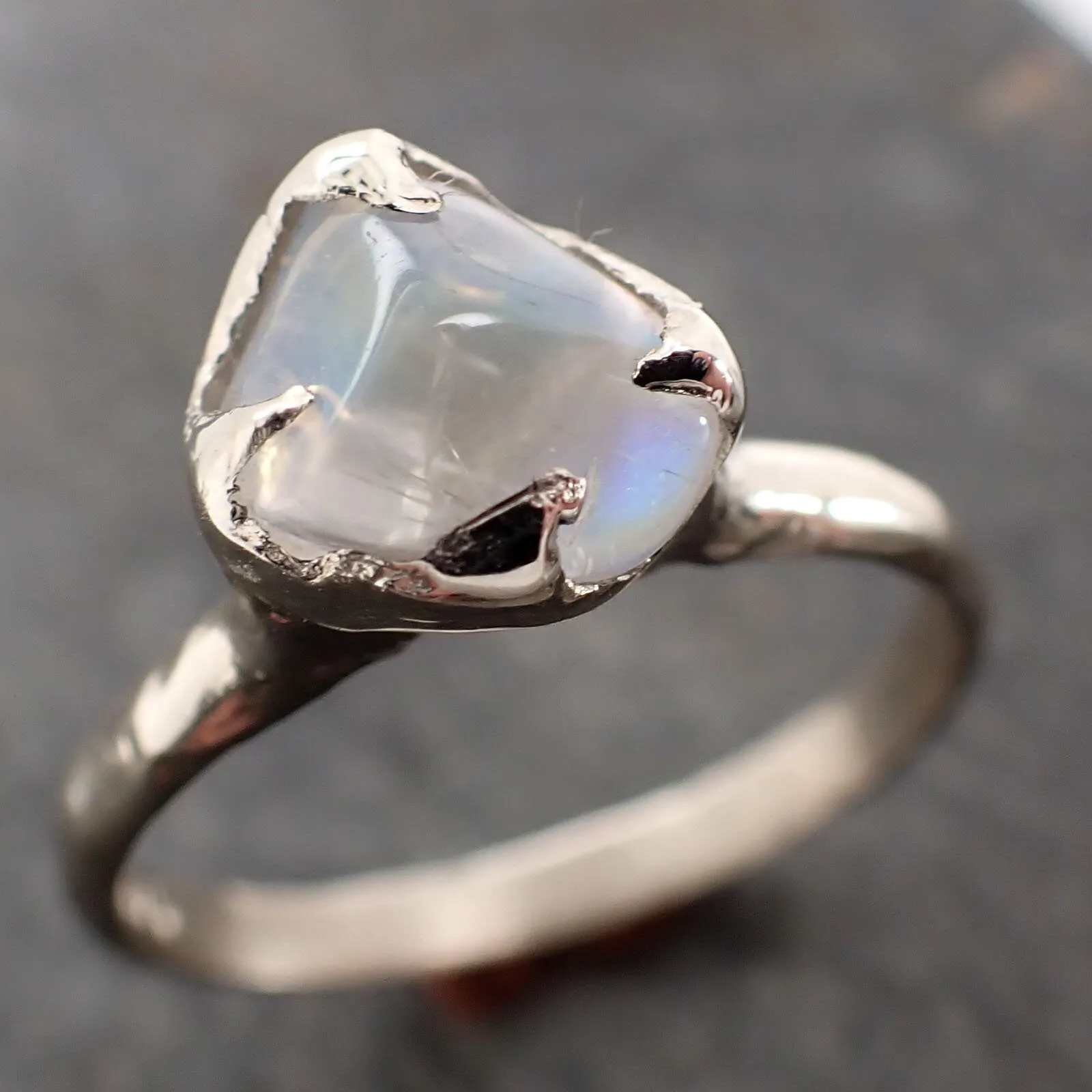 tumbled Moonstone White Gold Ring Gemstone Solitaire recycled 14k statement cocktail statement 2965