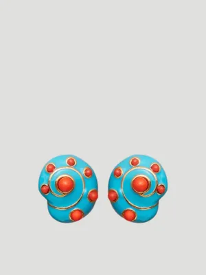 Turquoise & Coral Snail Earrings