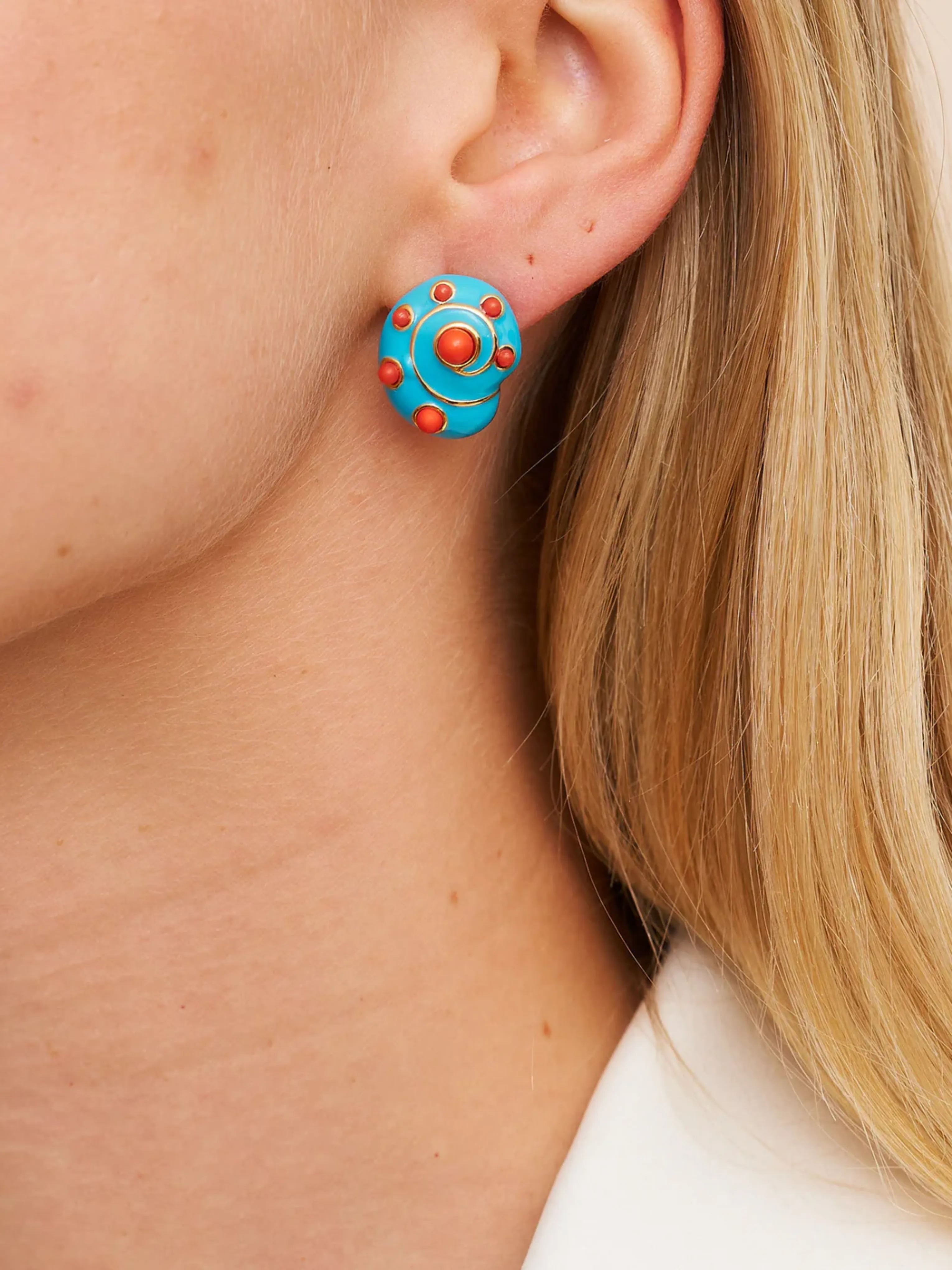 Turquoise & Coral Snail Earrings