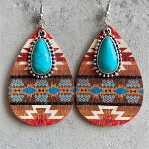 Turquoise & Multicolor Wood Sunset Drop Earrings