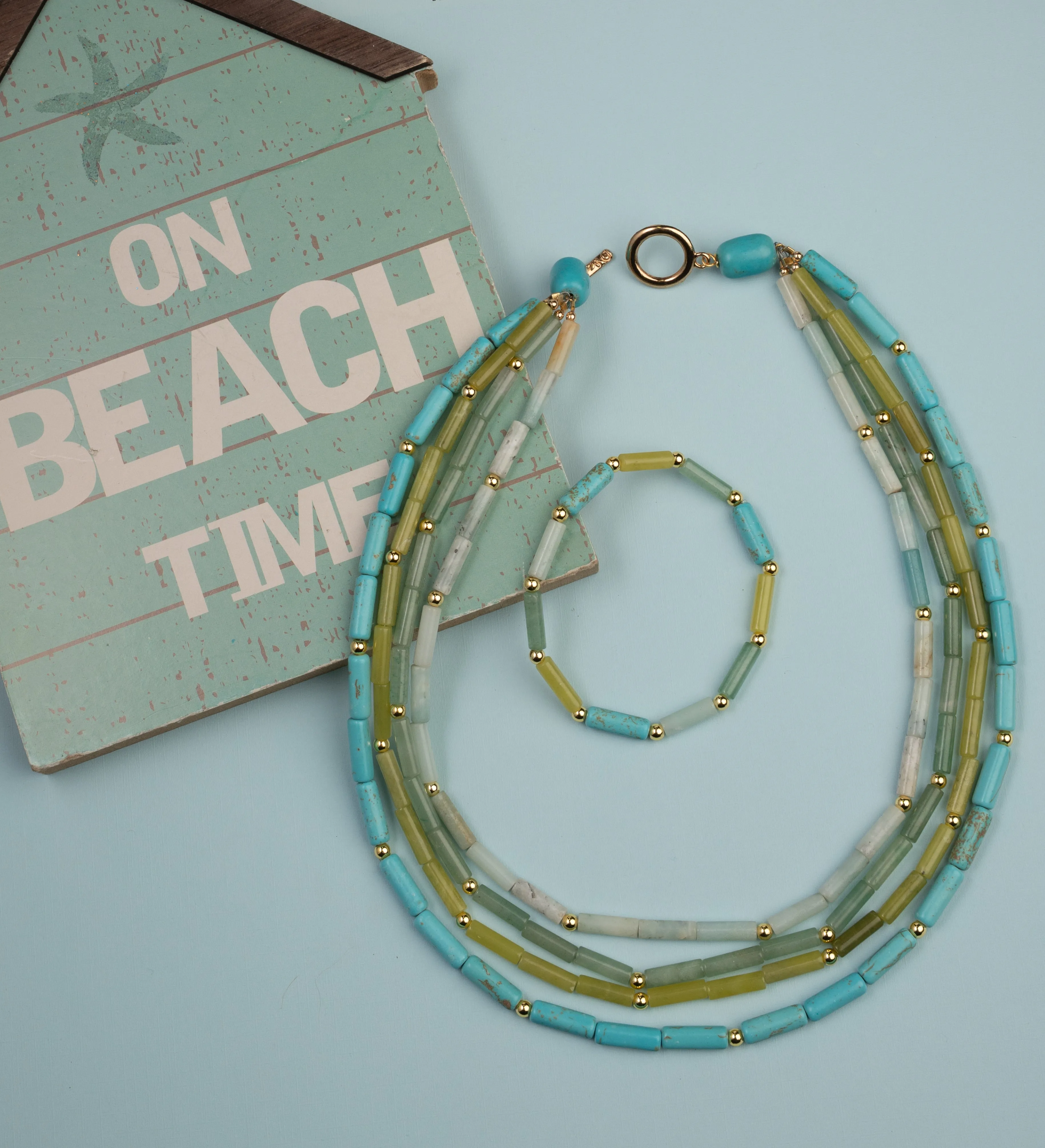 Turquoise, Aventurine, Amazonite & Jade Multi-Strand Necklace