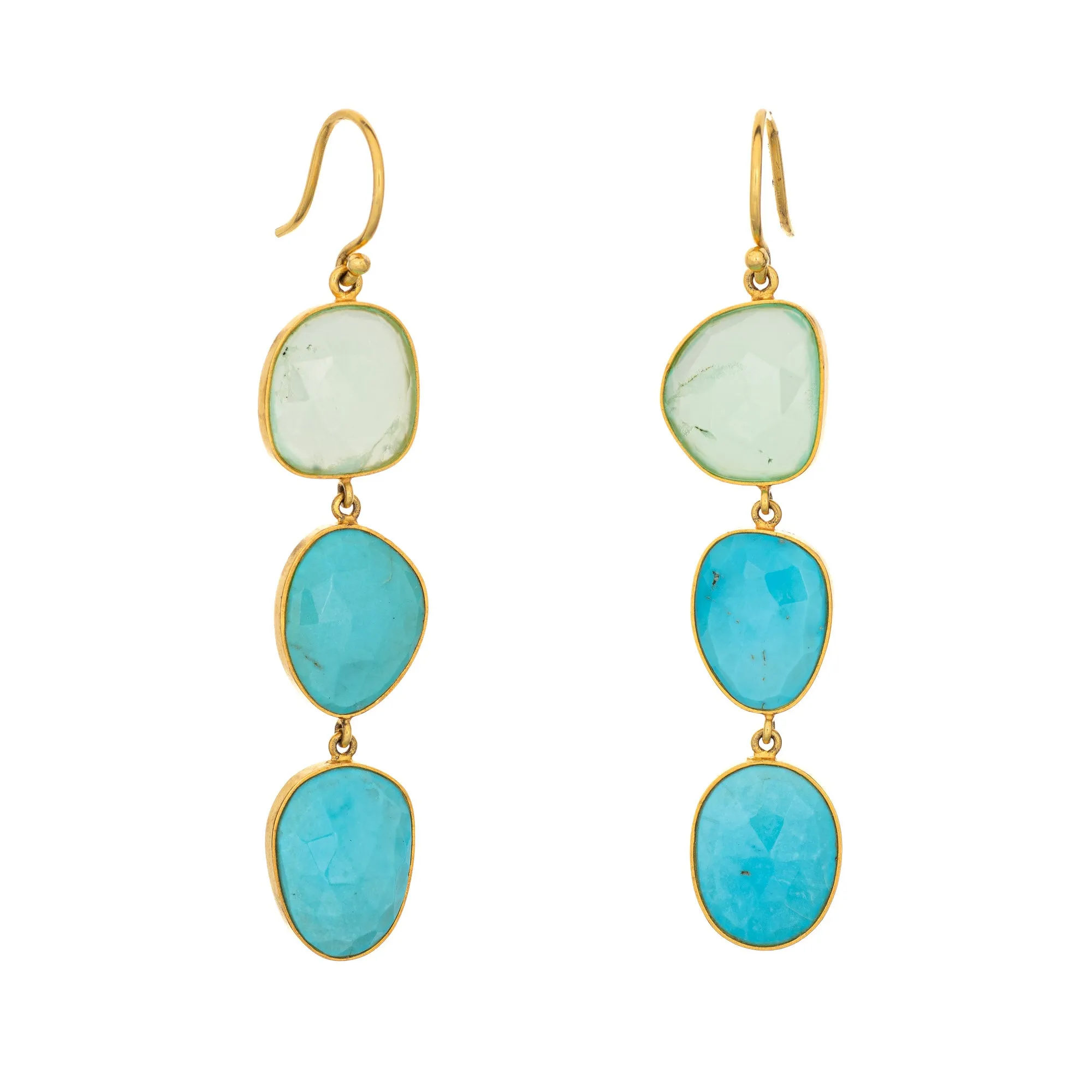 Turquoise Green Chalcedony Earrings Estate 14k Yellow Gold 2.25" Drops Jewelry