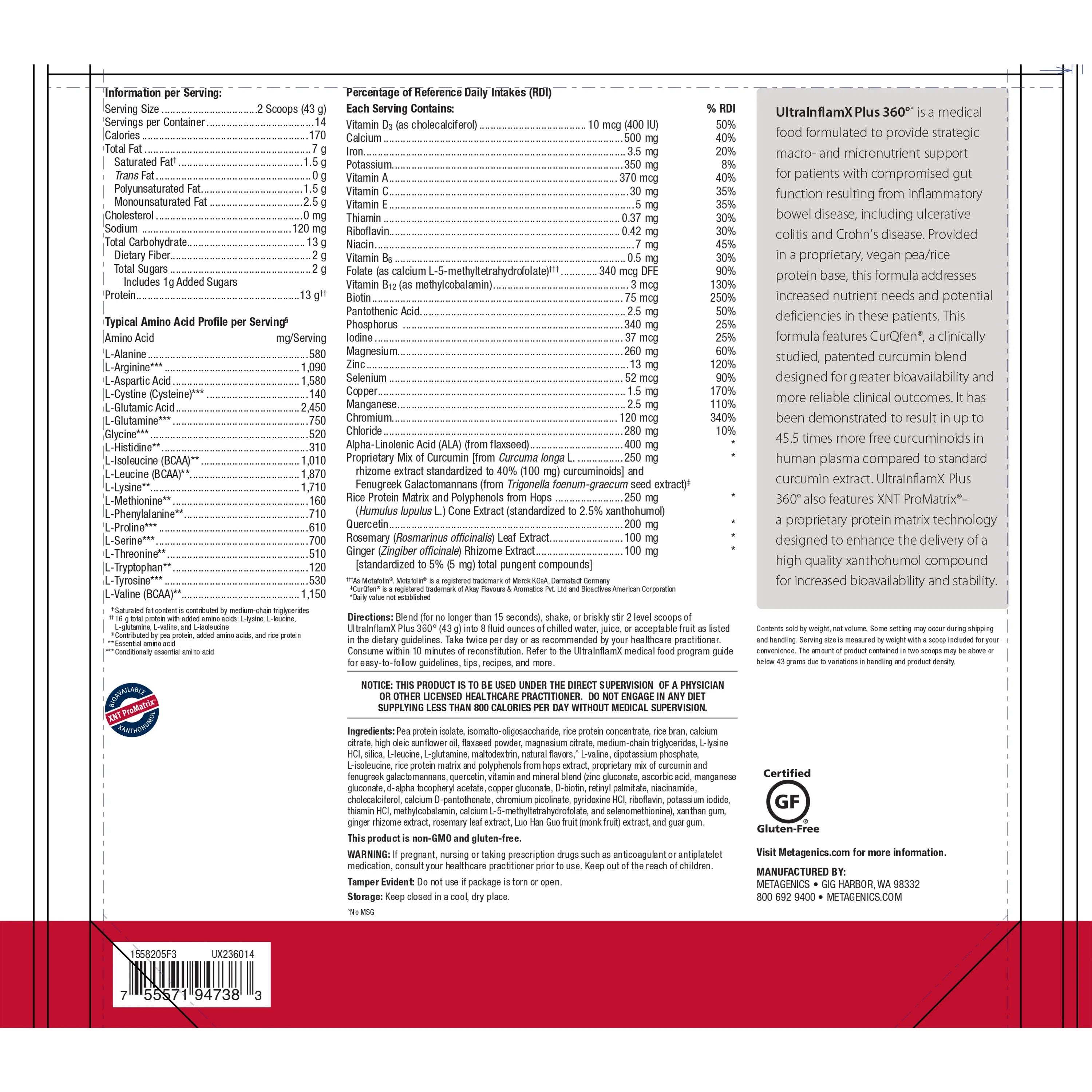UltraInflamX Plus 360°® <br>Advanced Support for the Nutritional Management of Compromised Gut Function in IBD