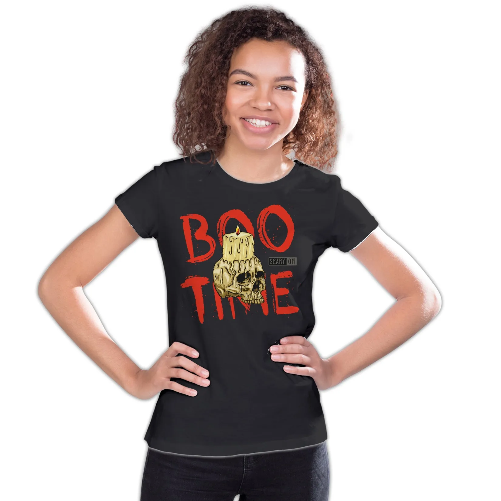 UM Halloween Horror Boo Time Skull Candle Scary Retro 80s Official Youth T-shirt