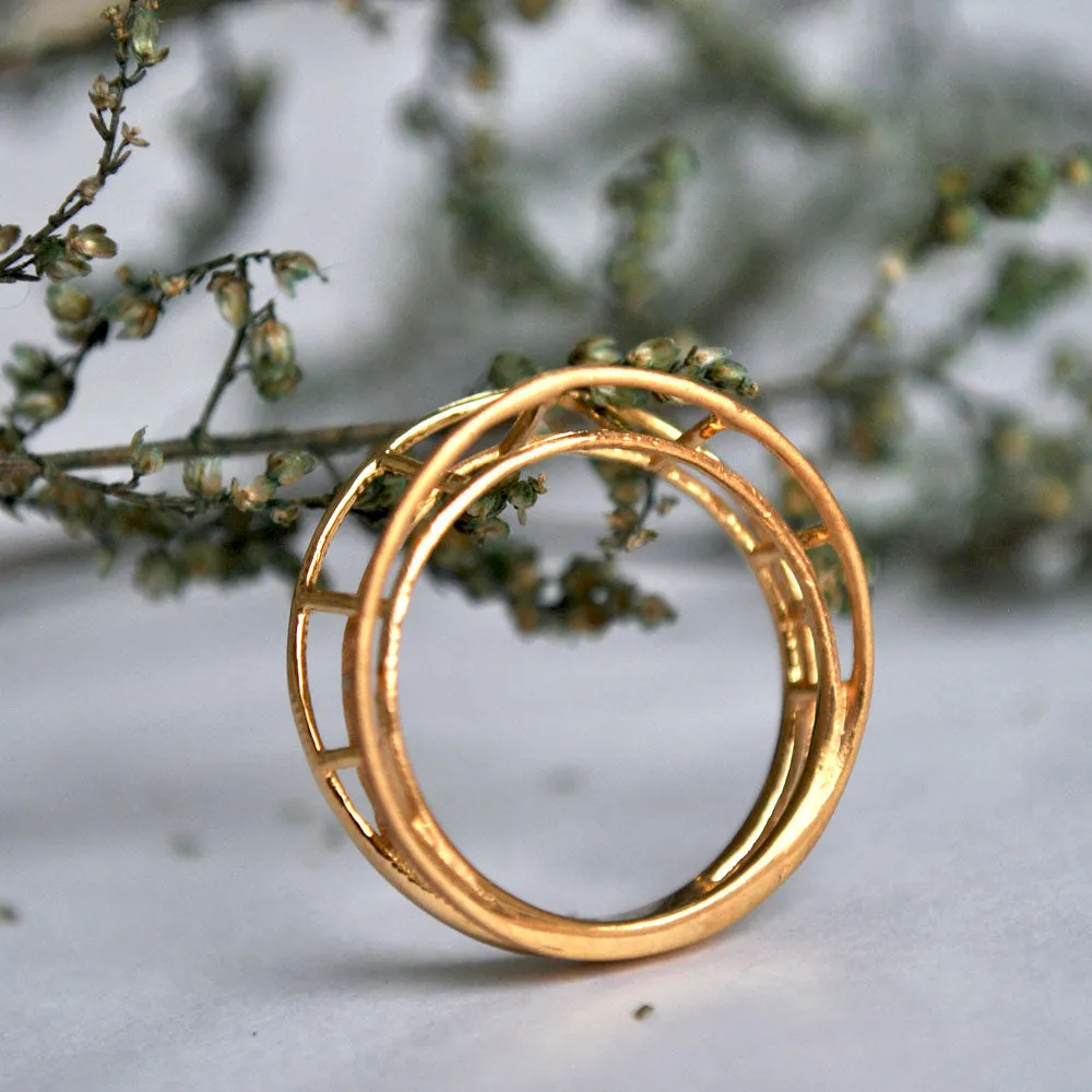 Unique 3Gold Cage 3D Statement Ring