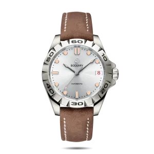 URBAN DATE(TITANIUM)- 3-hand Hi-beat(28,800 bph) with 72 hrs Power-reserve Automatic Titanium Watch | Brown Leather Strap