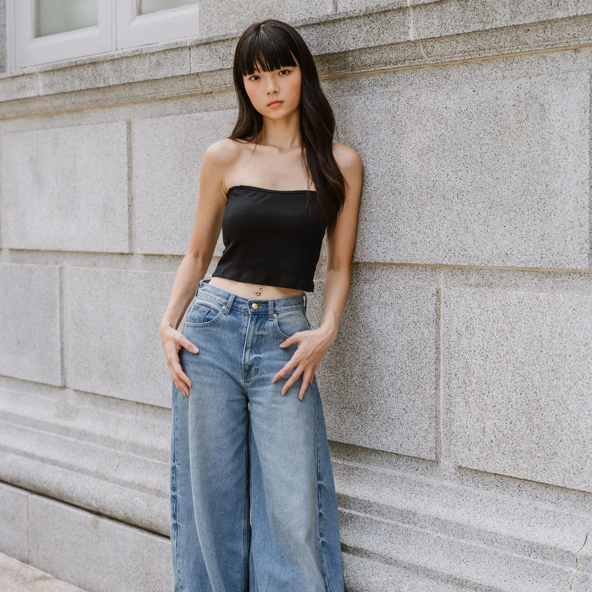 Urban Edge! 2-Way Tube Bra Top (Ribbed Cotton) in Black