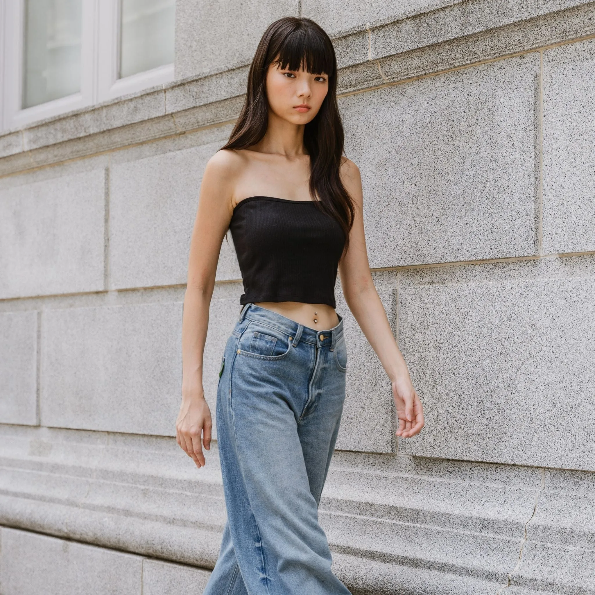 Urban Edge! 2-Way Tube Bra Top (Ribbed Cotton) in Black