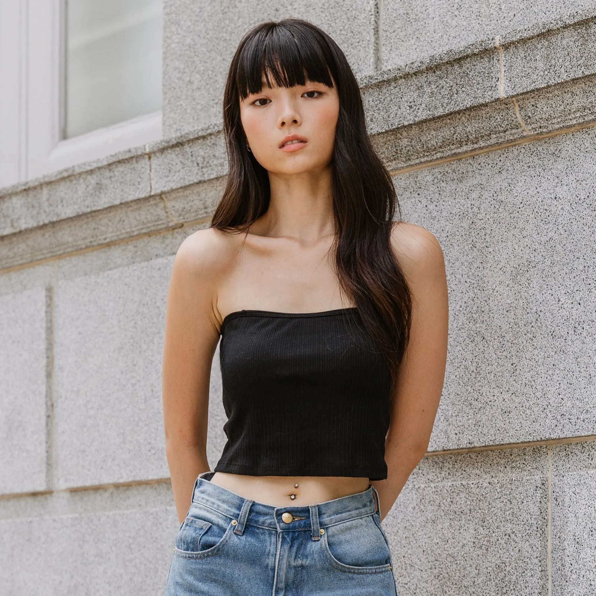 Urban Edge! 2-Way Tube Bra Top (Ribbed Cotton) in Black
