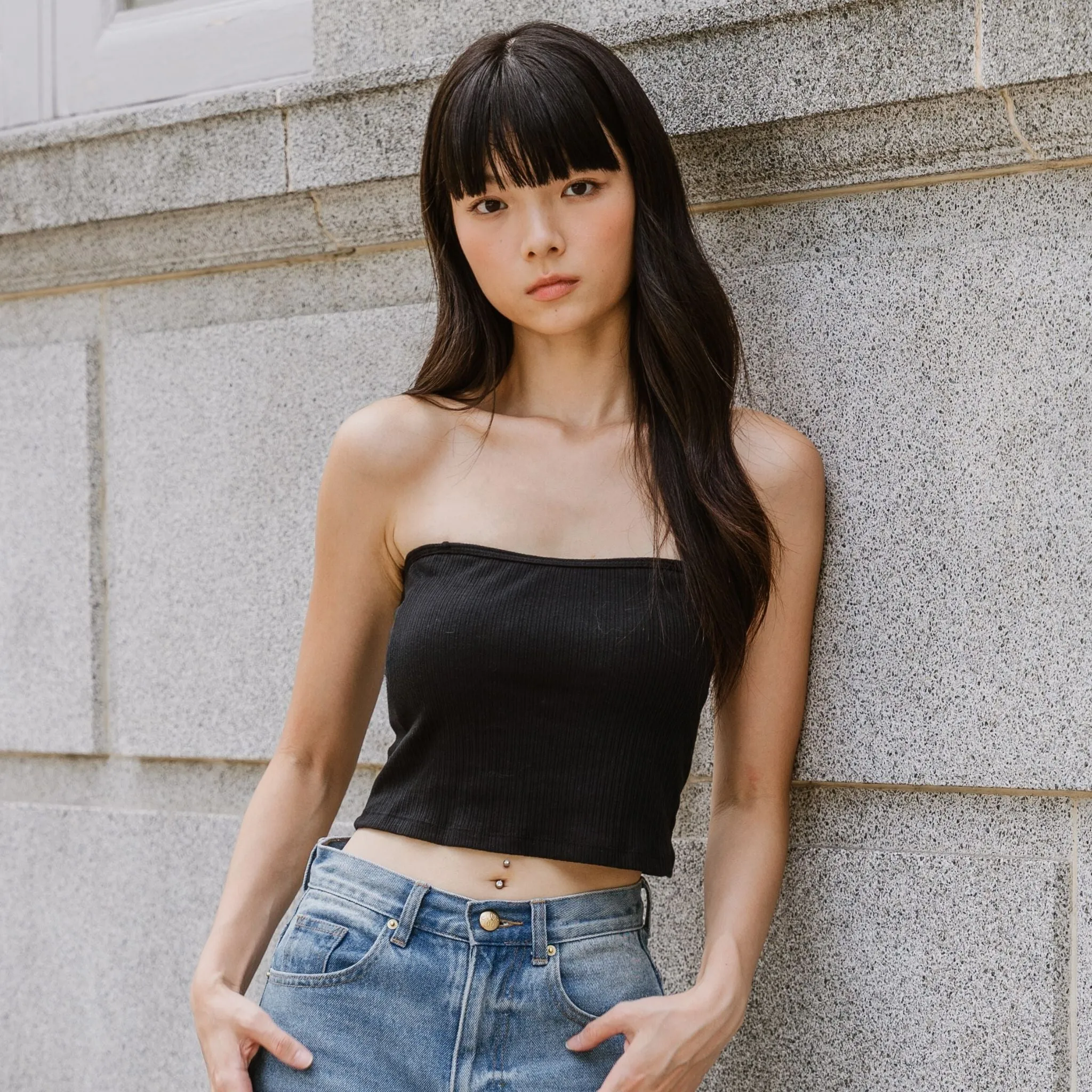 Urban Edge! 2-Way Tube Bra Top (Ribbed Cotton) in Black