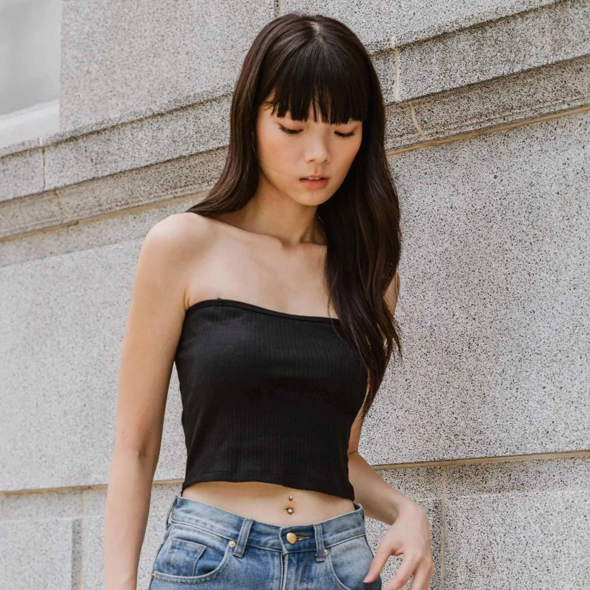 Urban Edge! 2-Way Tube Bra Top (Ribbed Cotton) in Black