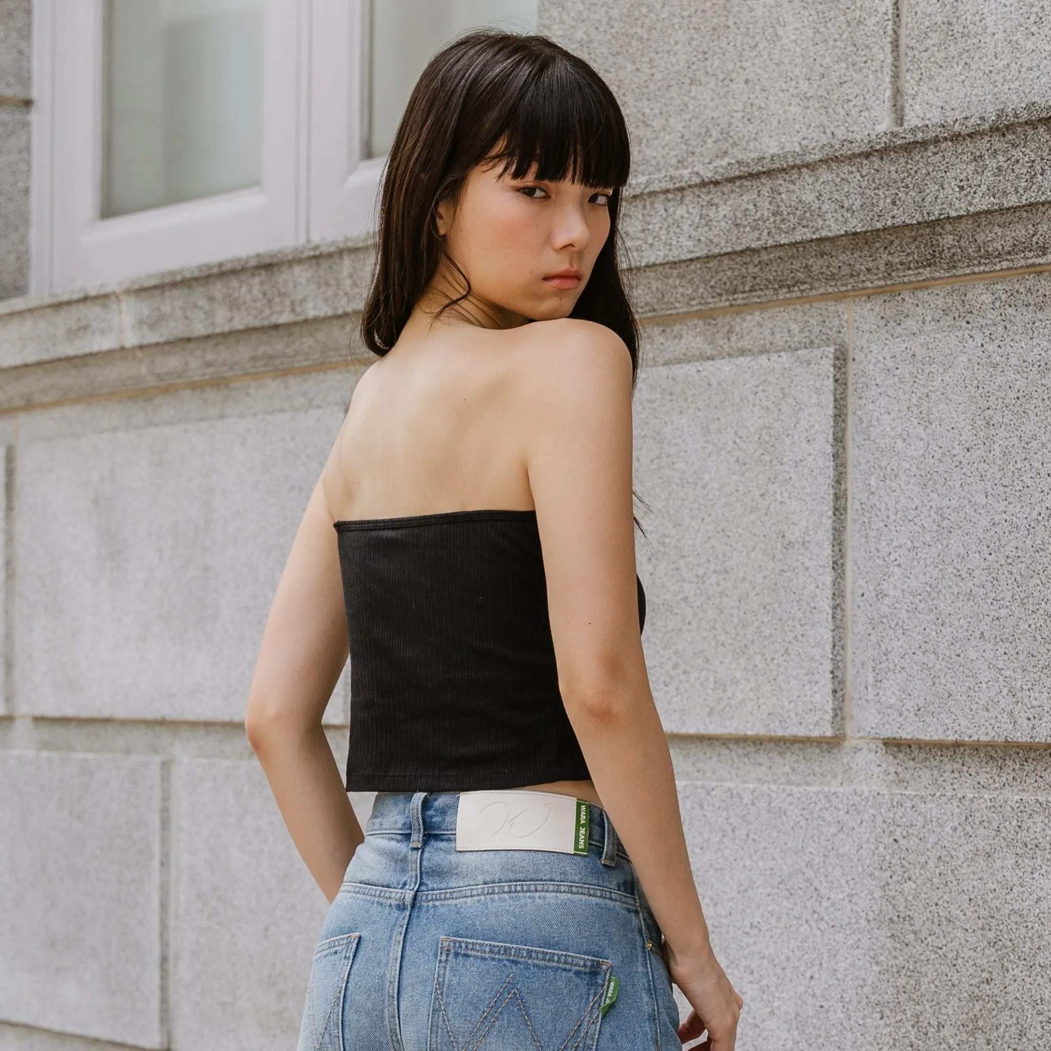 Urban Edge! 2-Way Tube Bra Top (Ribbed Cotton) in Black