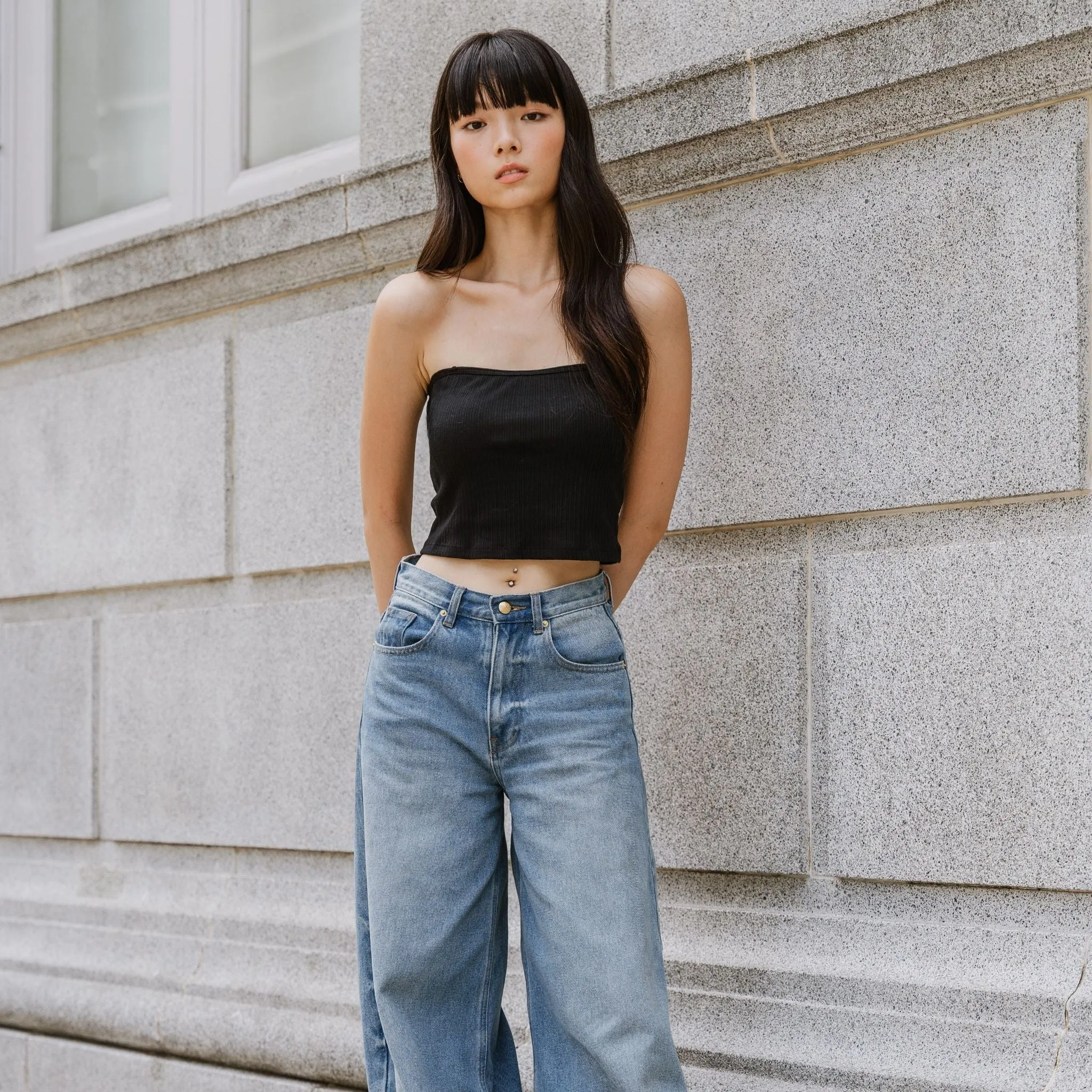 Urban Edge! 2-Way Tube Bra Top (Ribbed Cotton) in Black