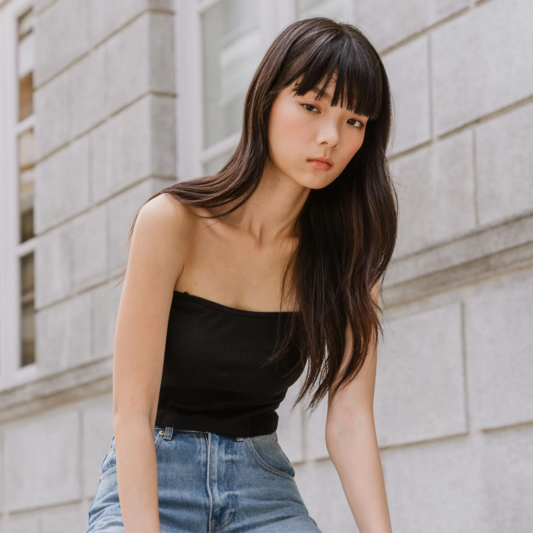 Urban Edge! 2-Way Tube Bra Top (Ribbed Cotton) in Black