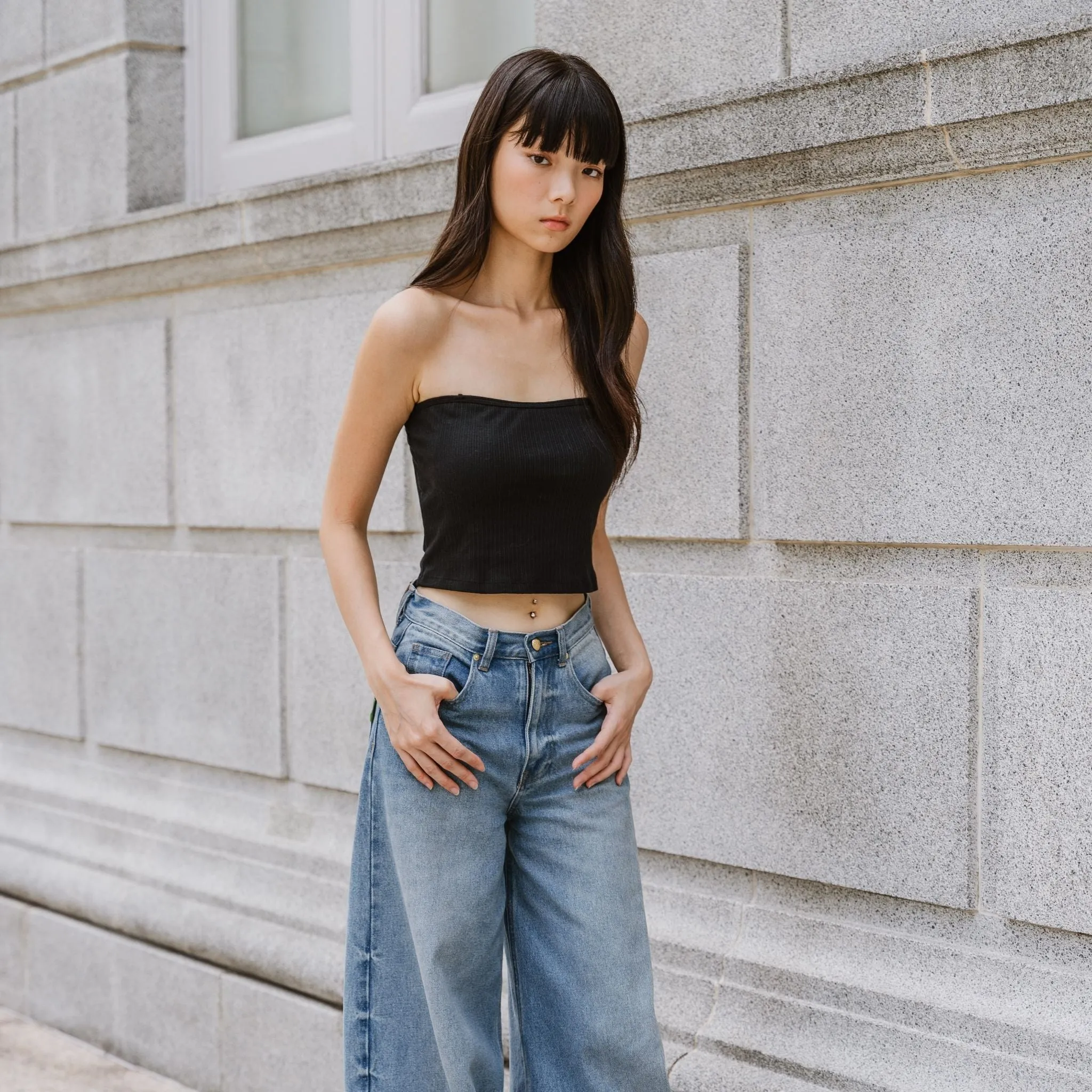 Urban Edge! 2-Way Tube Bra Top (Ribbed Cotton) in Black