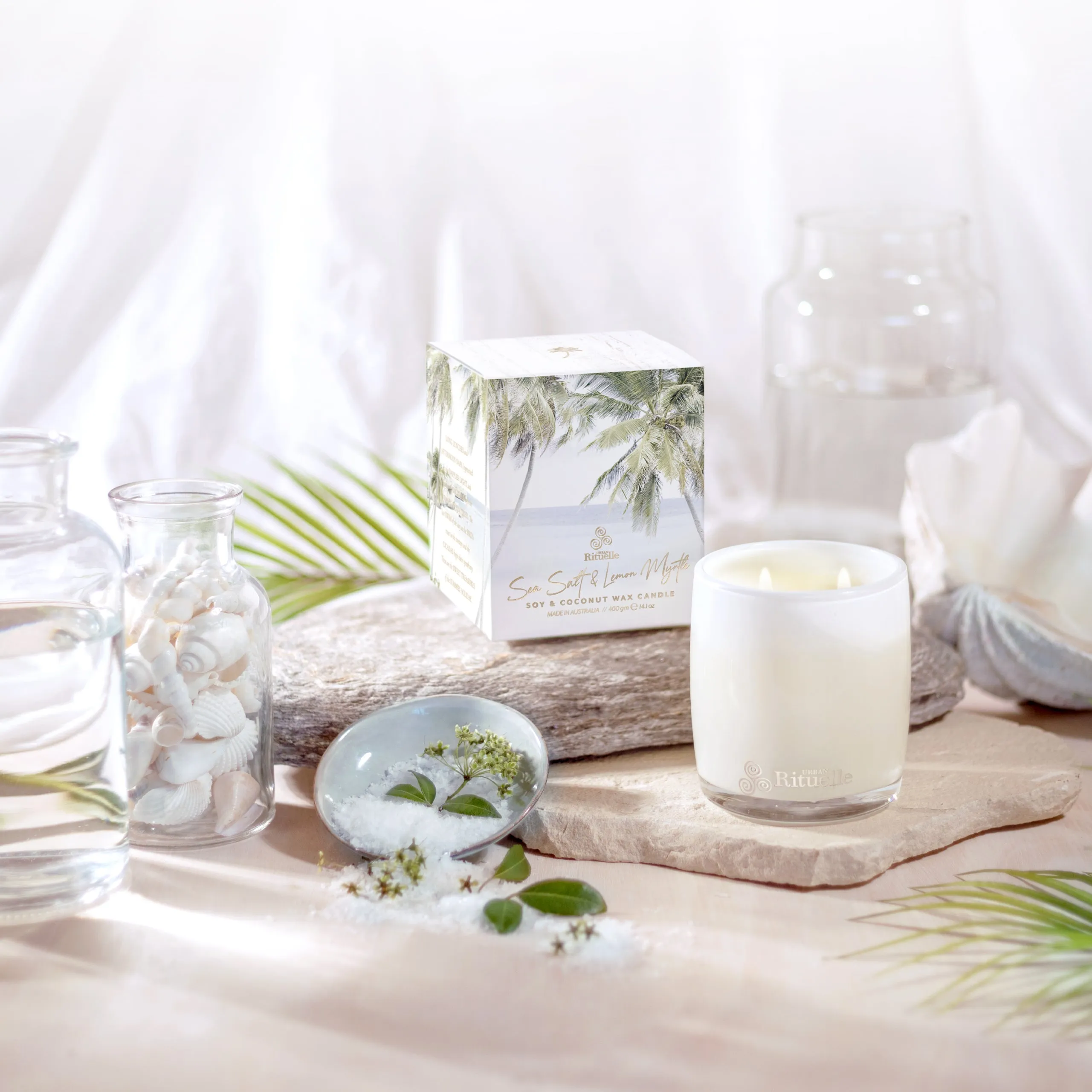 Urban Rituelle Summer Holiday Sea Salt & Lemon Myrtle Scented Soy Candle - 400gm