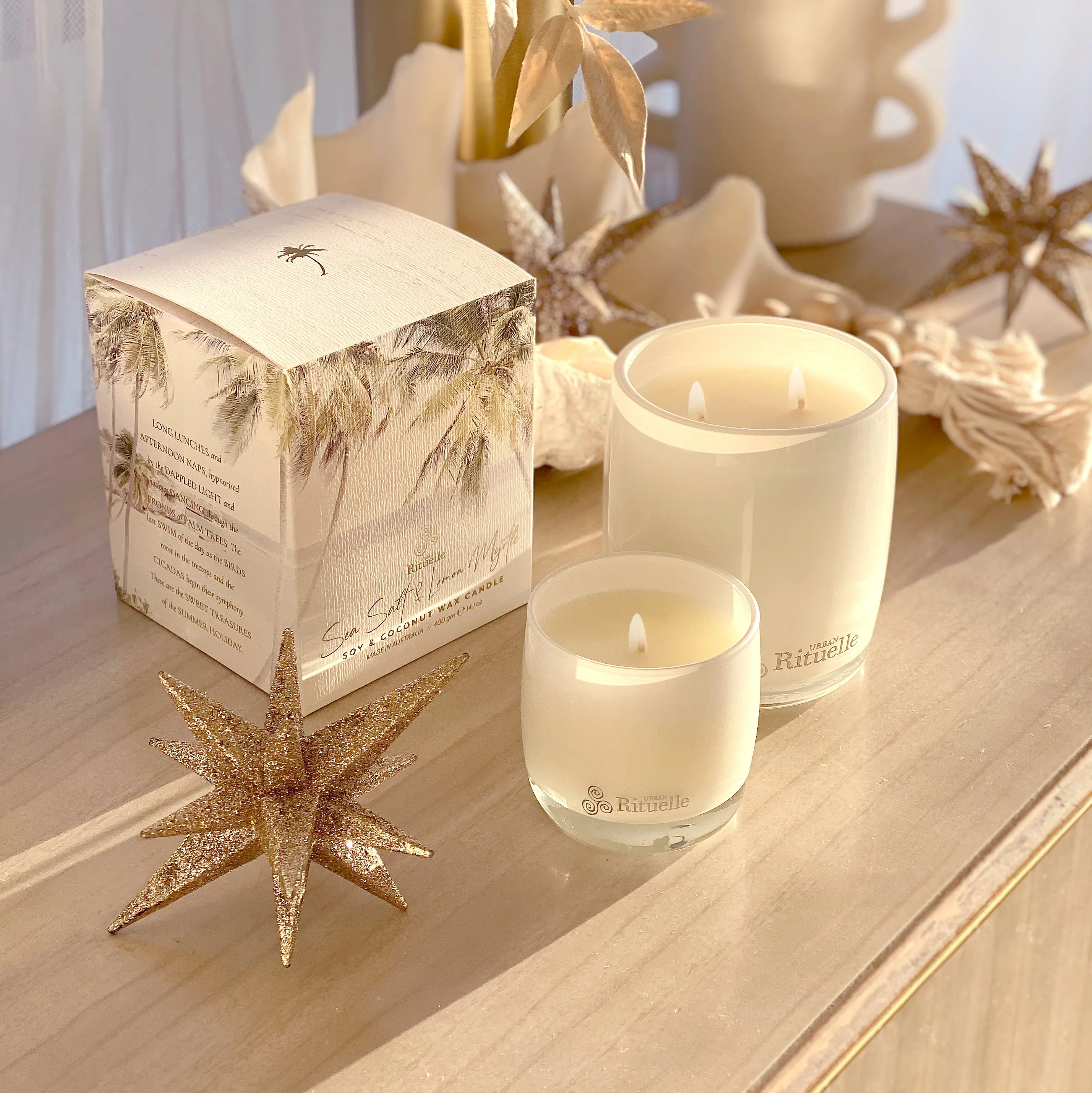 Urban Rituelle Summer Holiday Sea Salt & Lemon Myrtle Scented Soy Candle - 400gm