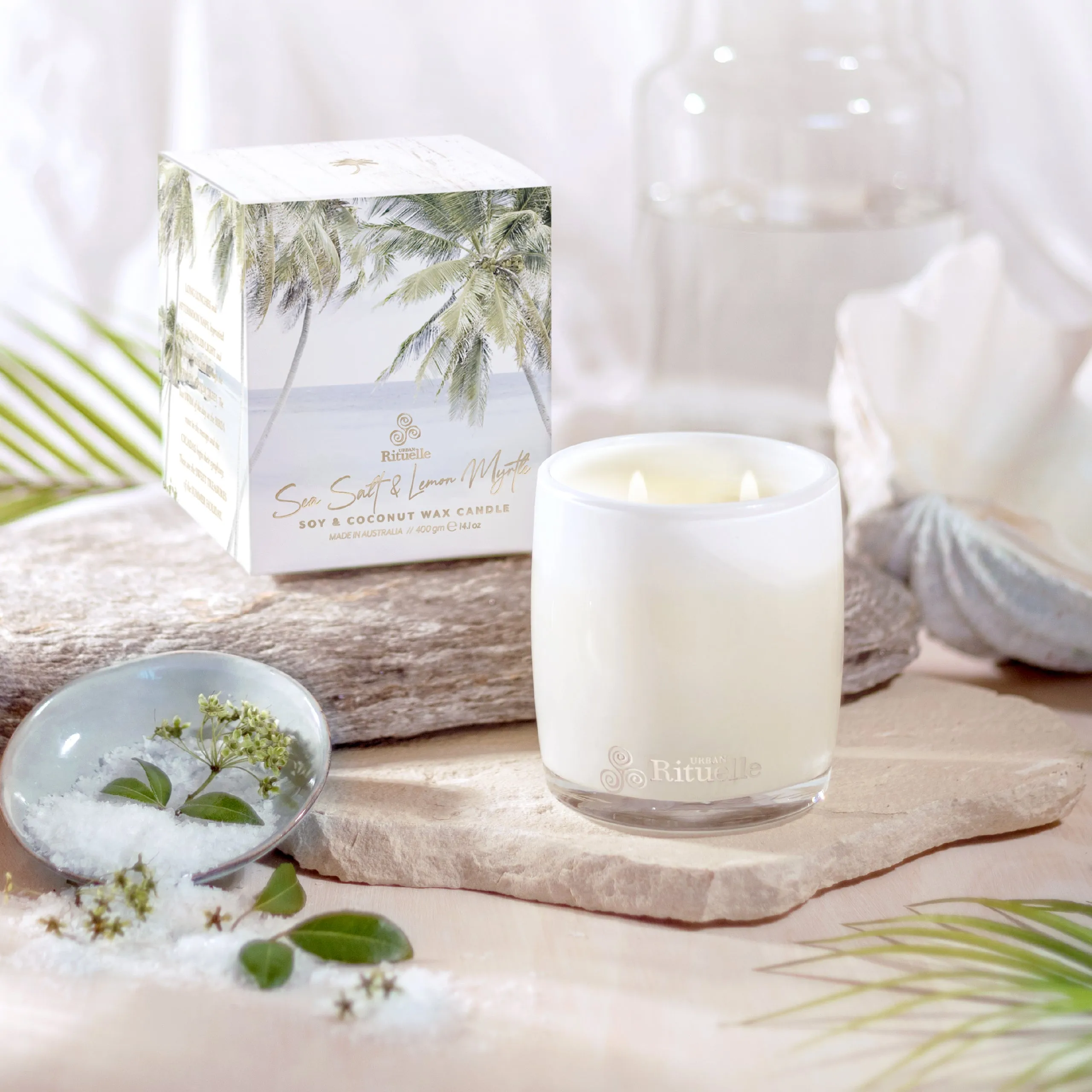 Urban Rituelle Summer Holiday Sea Salt & Lemon Myrtle Scented Soy Candle - 400gm