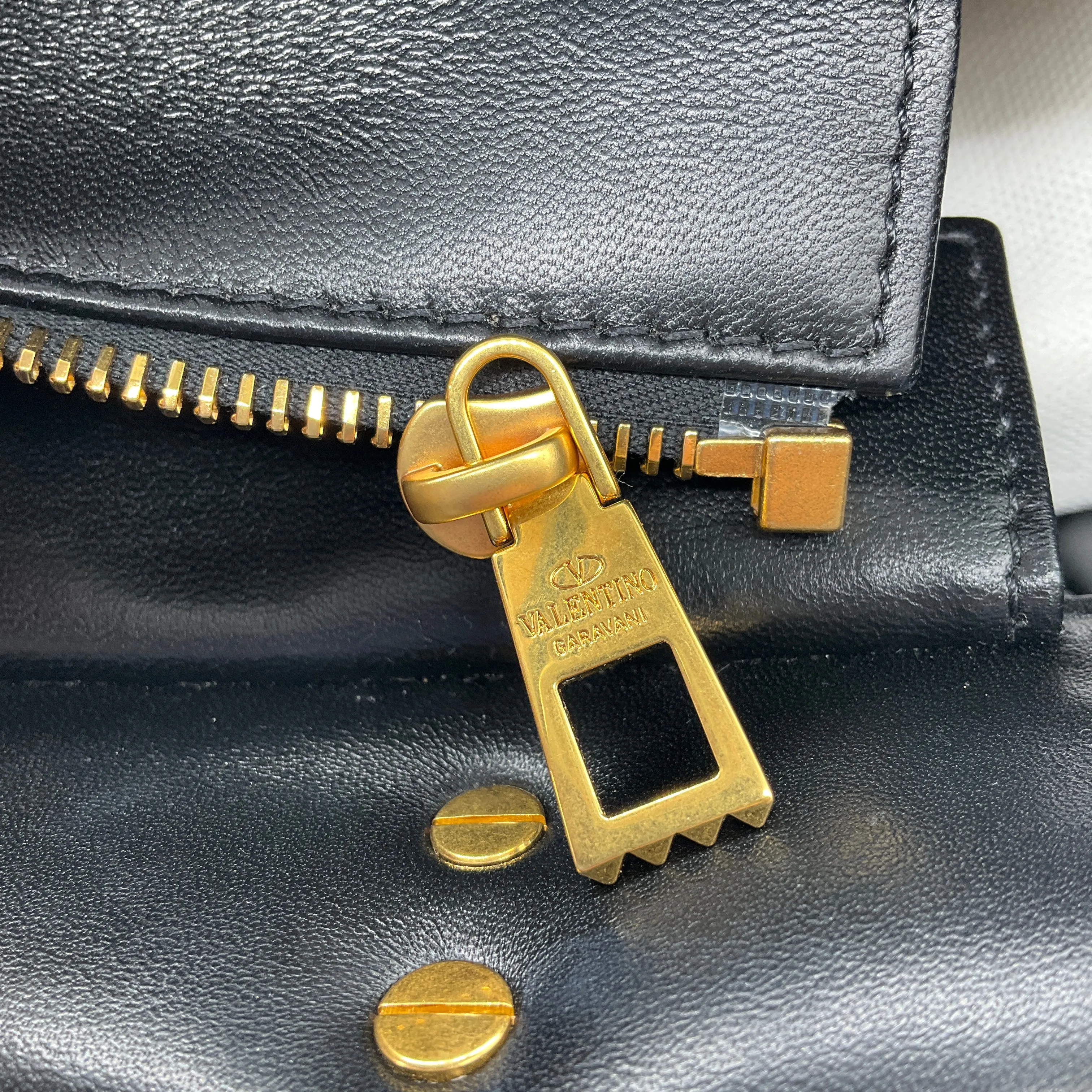 Valentino Black / Gold Medium One Stud Leather Handbag
