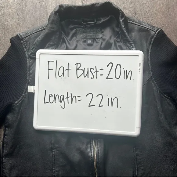 Vintage 100% Leather Ribbed Sweater Sleeve Full Zip Jacket Large Black Mobwife