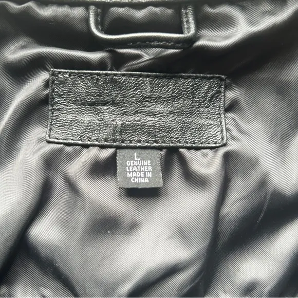 Vintage 100% Leather Ribbed Sweater Sleeve Full Zip Jacket Large Black Mobwife