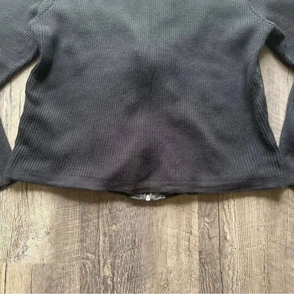 Vintage 100% Leather Ribbed Sweater Sleeve Full Zip Jacket Large Black Mobwife