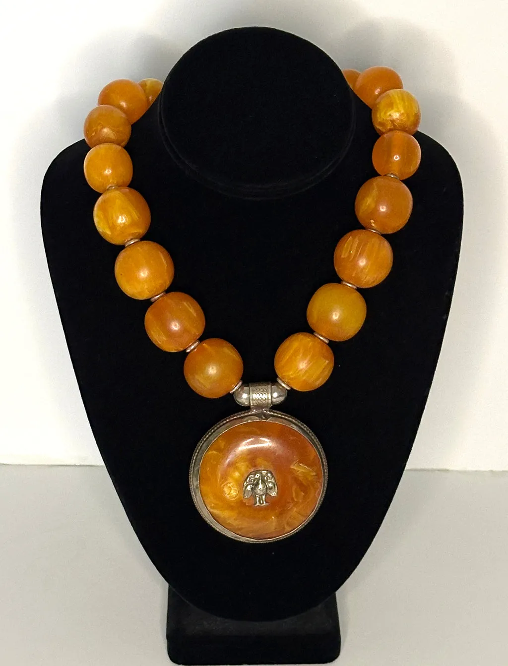 Vintage African Copal with Tibetan Pendant Statement Necklace