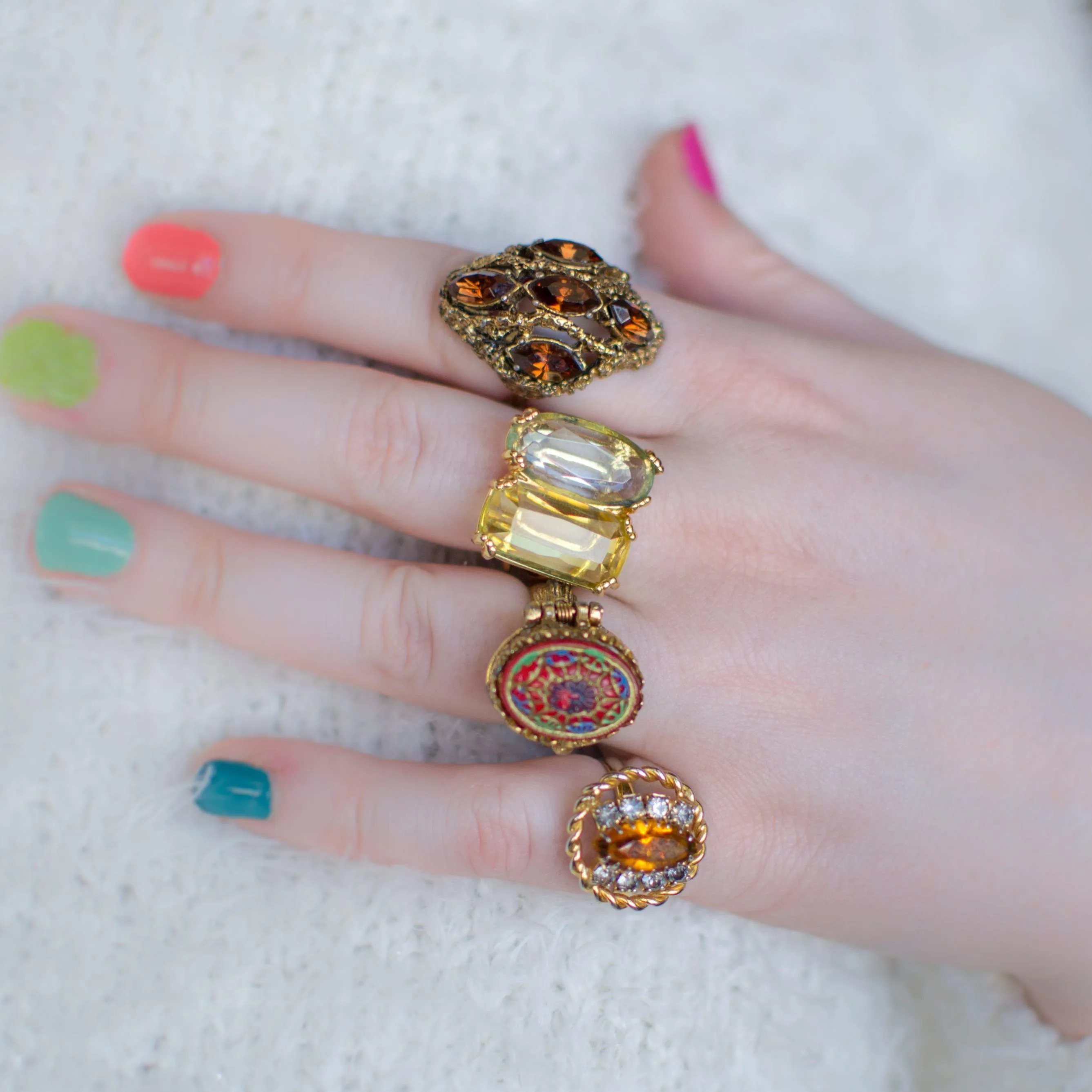 Vintage Double Citrine Crystal Statement Ring