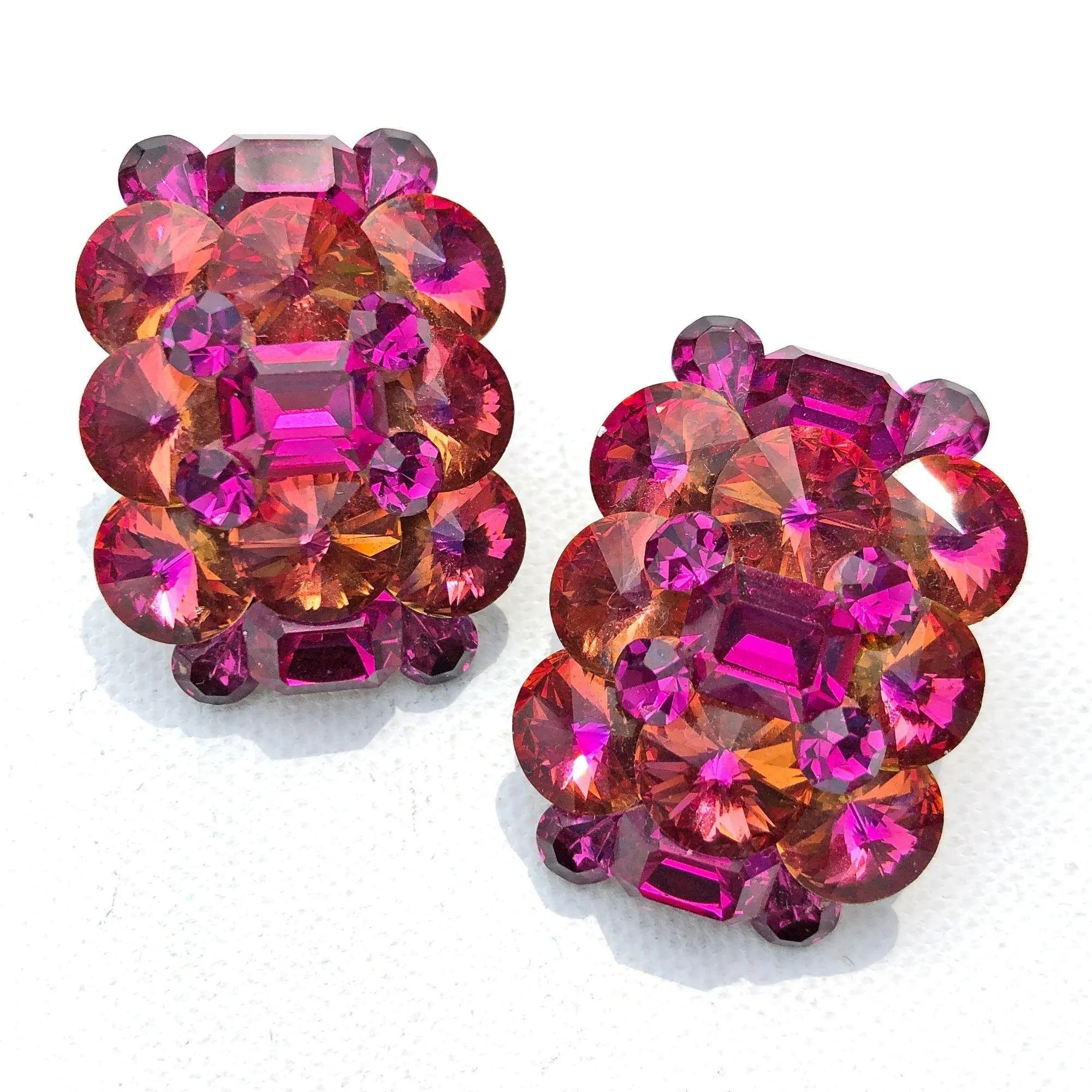 Vintage Large Pink Rhinestone Statement Earrings