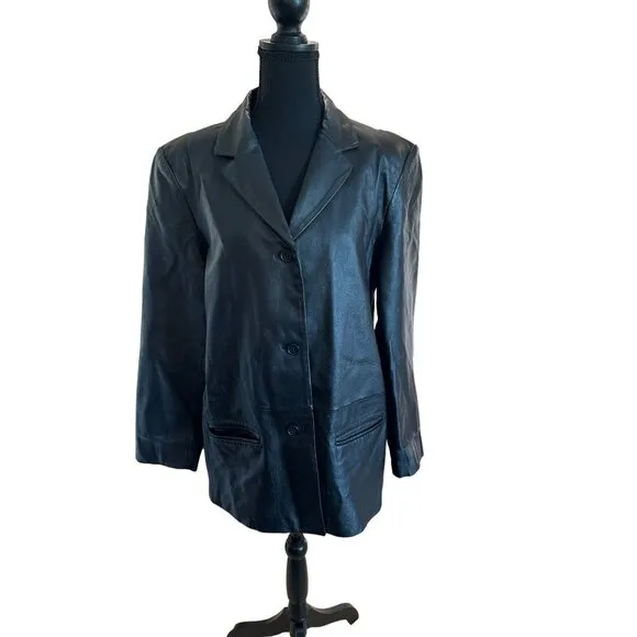 Vintage Outbrook Genuine Black Leather Jacket Balzer Women's Large Goth Punk