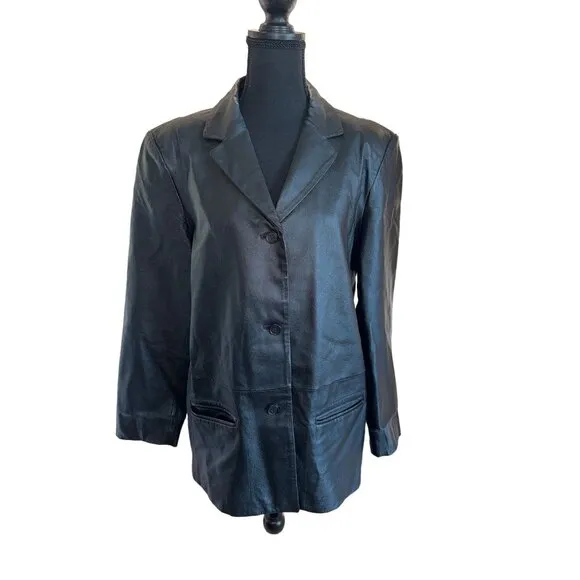 Vintage Outbrook Genuine Black Leather Jacket Balzer Women's Large Goth Punk