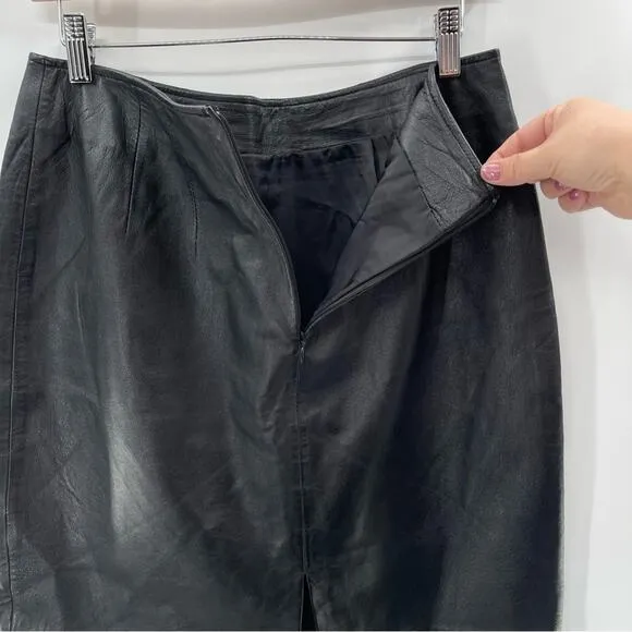 Vintage Preppy Lambskin Leather Mini Pencil Skirt Croft &amp; Barrow Size 10 Indie