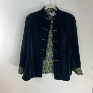 Vintage Que Hera Dark Green Velvet Blazer with Stand-Up Collar Silk lined
