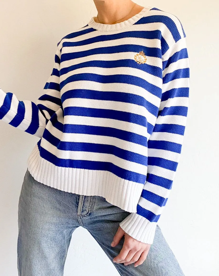 Vintage Ralph Lauren Blue and White Stripe Knit