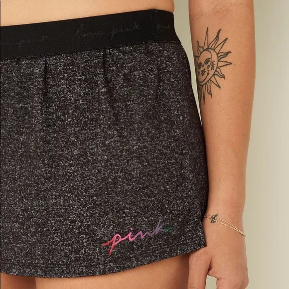 Vs Victorias Secret Pink Cozy Sleep Boxy Short Shortie Black Glitter Script XXL