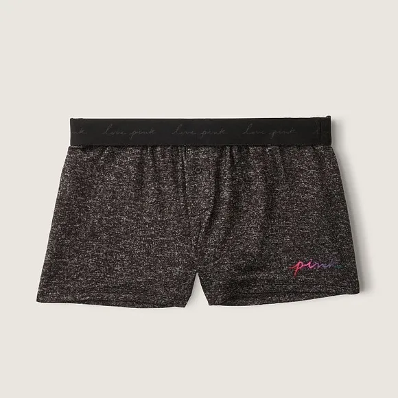 Vs Victorias Secret Pink Cozy Sleep Boxy Short Shortie Black Glitter Script XXL