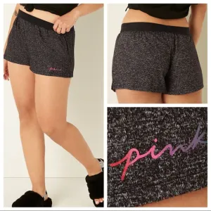Vs Victorias Secret Pink Cozy Sleep Boxy Short Shortie Black Glitter Script XXL
