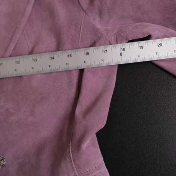 Vtg Y2K Sz Small Avanti‎ Suede Leather Lavender Purple Button Front Lined Jacket