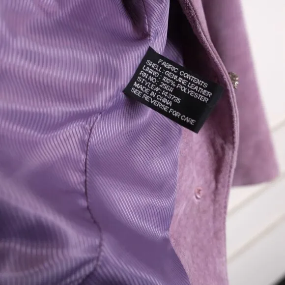 Vtg Y2K Sz Small Avanti‎ Suede Leather Lavender Purple Button Front Lined Jacket