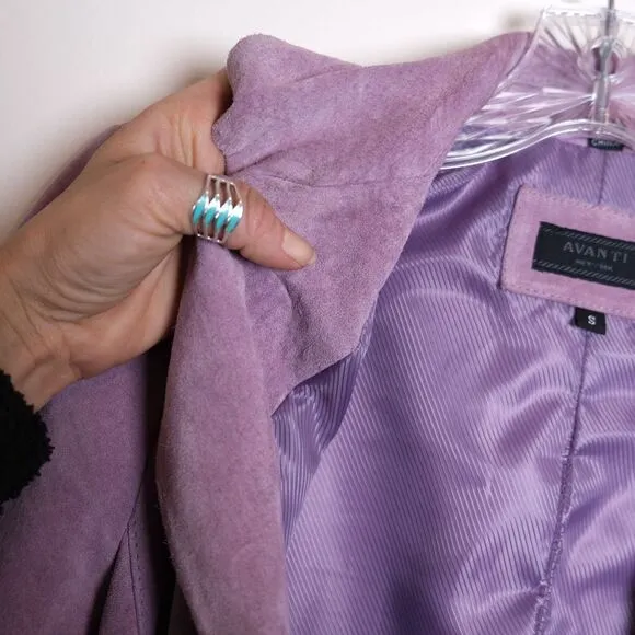 Vtg Y2K Sz Small Avanti‎ Suede Leather Lavender Purple Button Front Lined Jacket