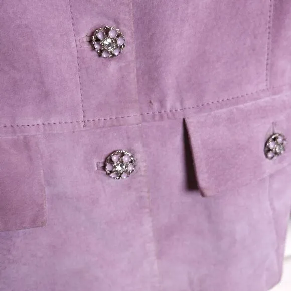 Vtg Y2K Sz Small Avanti‎ Suede Leather Lavender Purple Button Front Lined Jacket