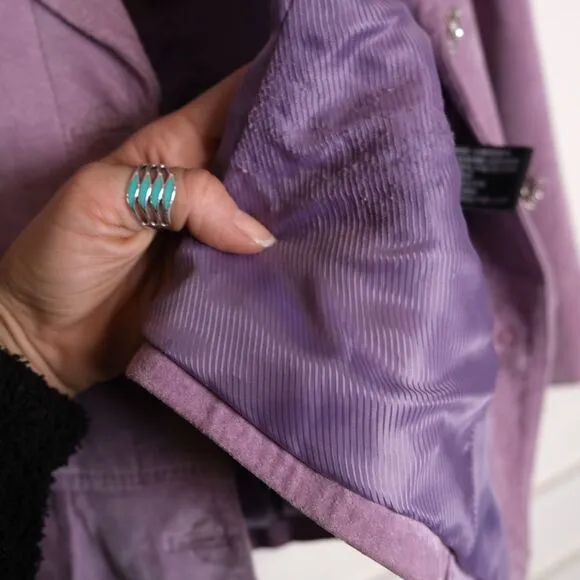 Vtg Y2K Sz Small Avanti‎ Suede Leather Lavender Purple Button Front Lined Jacket