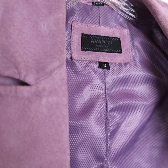 Vtg Y2K Sz Small Avanti‎ Suede Leather Lavender Purple Button Front Lined Jacket