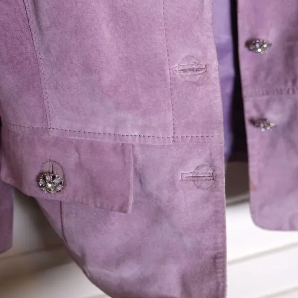 Vtg Y2K Sz Small Avanti‎ Suede Leather Lavender Purple Button Front Lined Jacket
