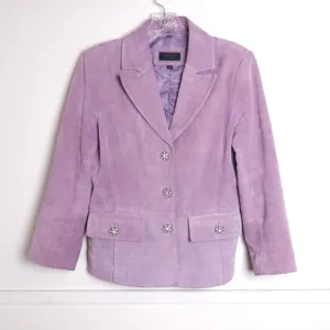 Vtg Y2K Sz Small Avanti‎ Suede Leather Lavender Purple Button Front Lined Jacket