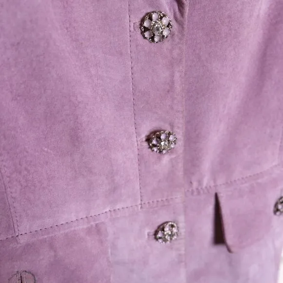 Vtg Y2K Sz Small Avanti‎ Suede Leather Lavender Purple Button Front Lined Jacket