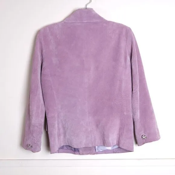 Vtg Y2K Sz Small Avanti‎ Suede Leather Lavender Purple Button Front Lined Jacket